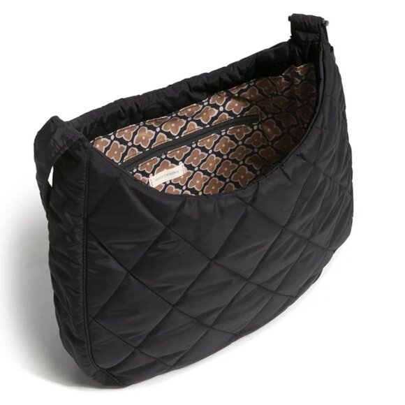 NEW Vera Bradley Black Hobo Ultralight Quilted Shoulder Bag Tote - Picture 2 of 5
